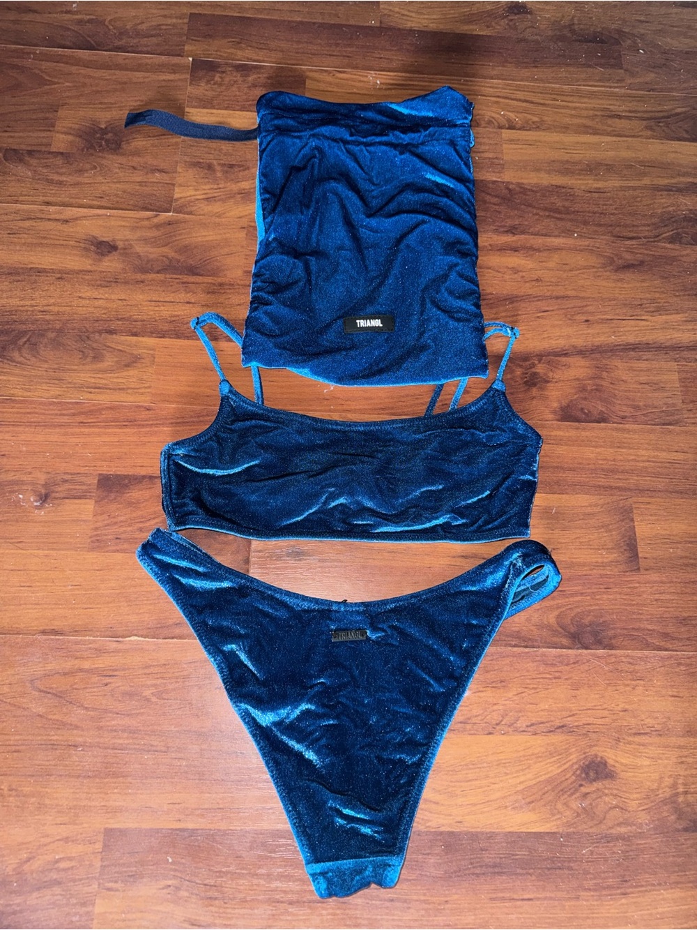 triangl swimwear Velvet Bikini Set in Deep Blue with Pouch